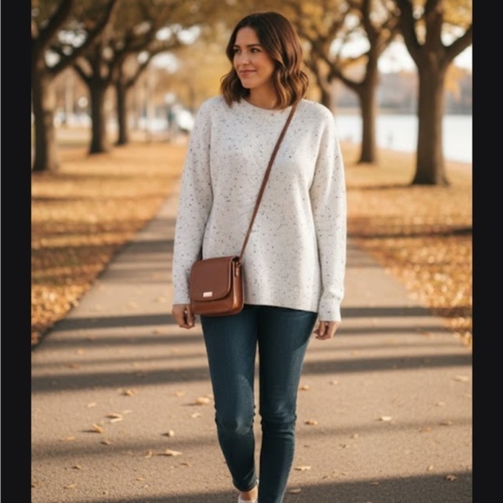 LOFT White Speckled Sweater